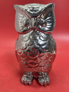 Vintage Collectible Big Owl Figurine Ceramic With Mirror Finish Home Decor 9”