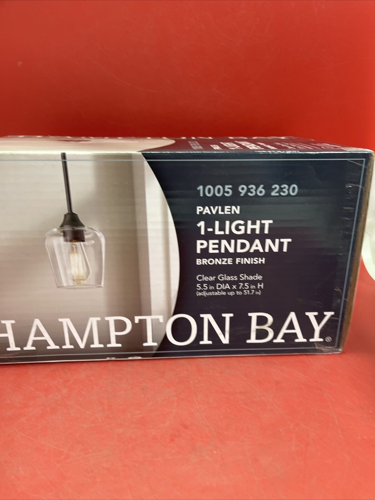 Hampton Bay Pavlen 1-Light Bronze Pendant with Clear Glass Shade