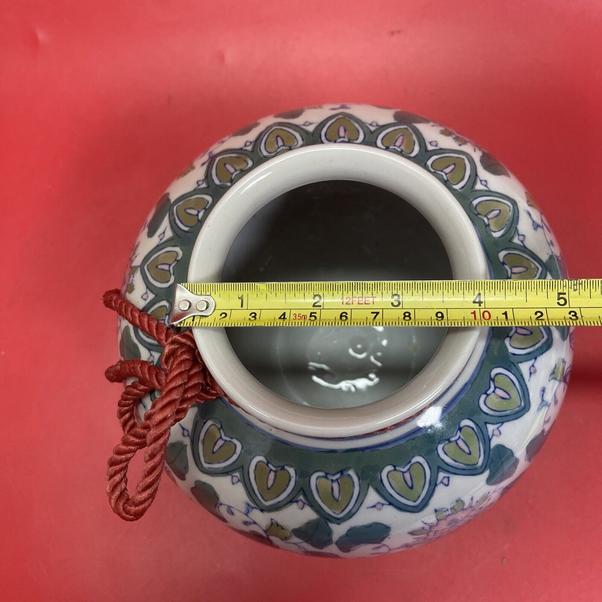 Hand Painted Ceramic Globe Chinese Vase Floral Pastel Blue Green Pink