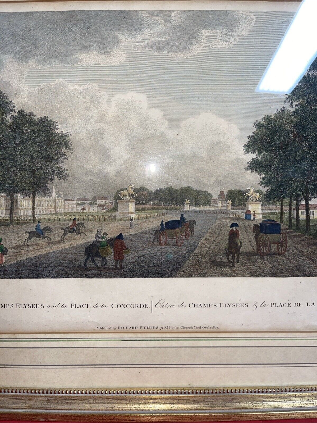 Paris Place de la Concorde Lithograph Print by Richard Phillips 1803