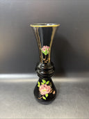 Norleans Black Vase with Pink Flower Oriental Vase Made In Italy Gold Trim
