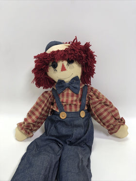 RAGGEDY ANDY WEIGHTED CLOTH DOLL BLUE PLAID PRIMITIVE STYLE