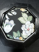 Vintage '91 Wood Jewelry Box Fabric covered Lid Props Open to show Mirror & Felt
