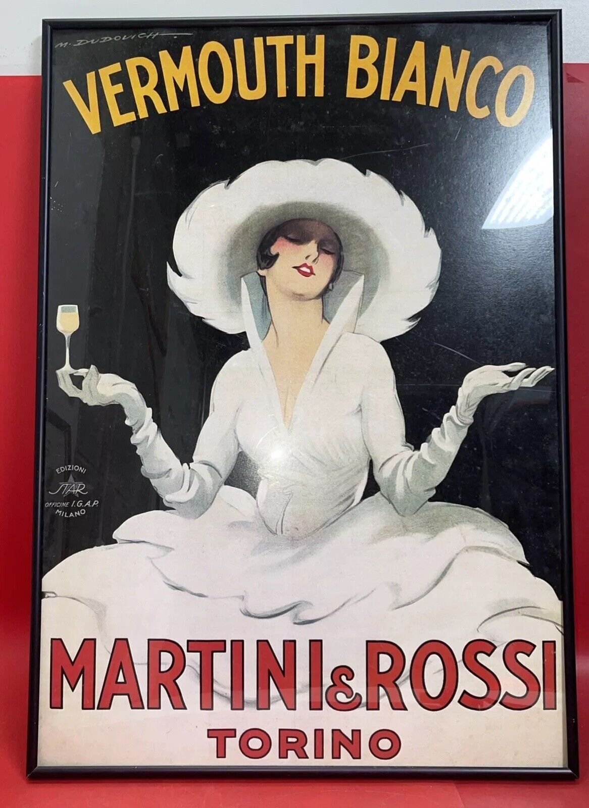 Vintage Framed Poster Vermouth Martini & Rossi Bianco Torino About 25x18in