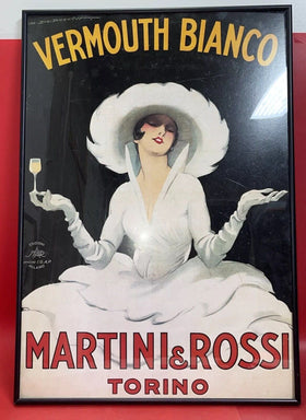Vintage Framed Poster Vermouth Martini & Rossi Bianco Torino About 25x18in