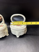 Dresser Jewelry Trinket Vanity Set 2- Mirrors Lidded Footed Floral Porcelain
