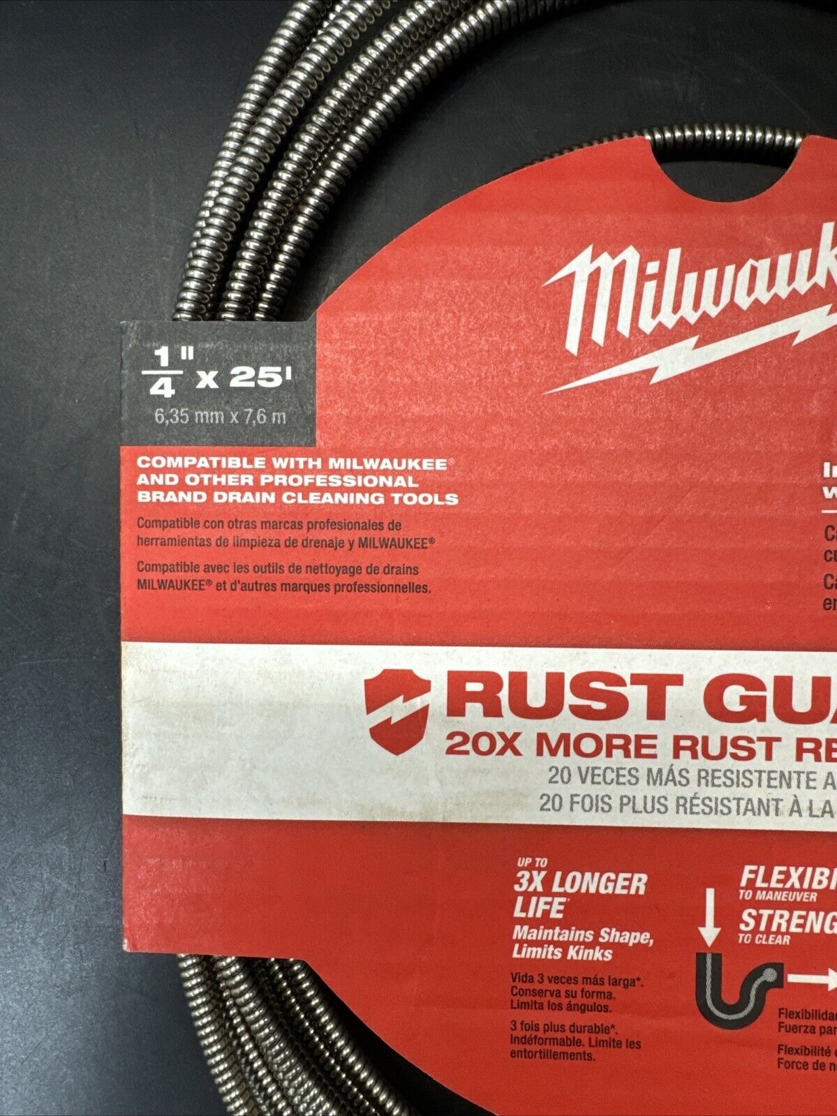 Milwaukee Tool 48-53-2563 1/4" X 25' Inner Core Bulb Head Cable W/ Rust Guard