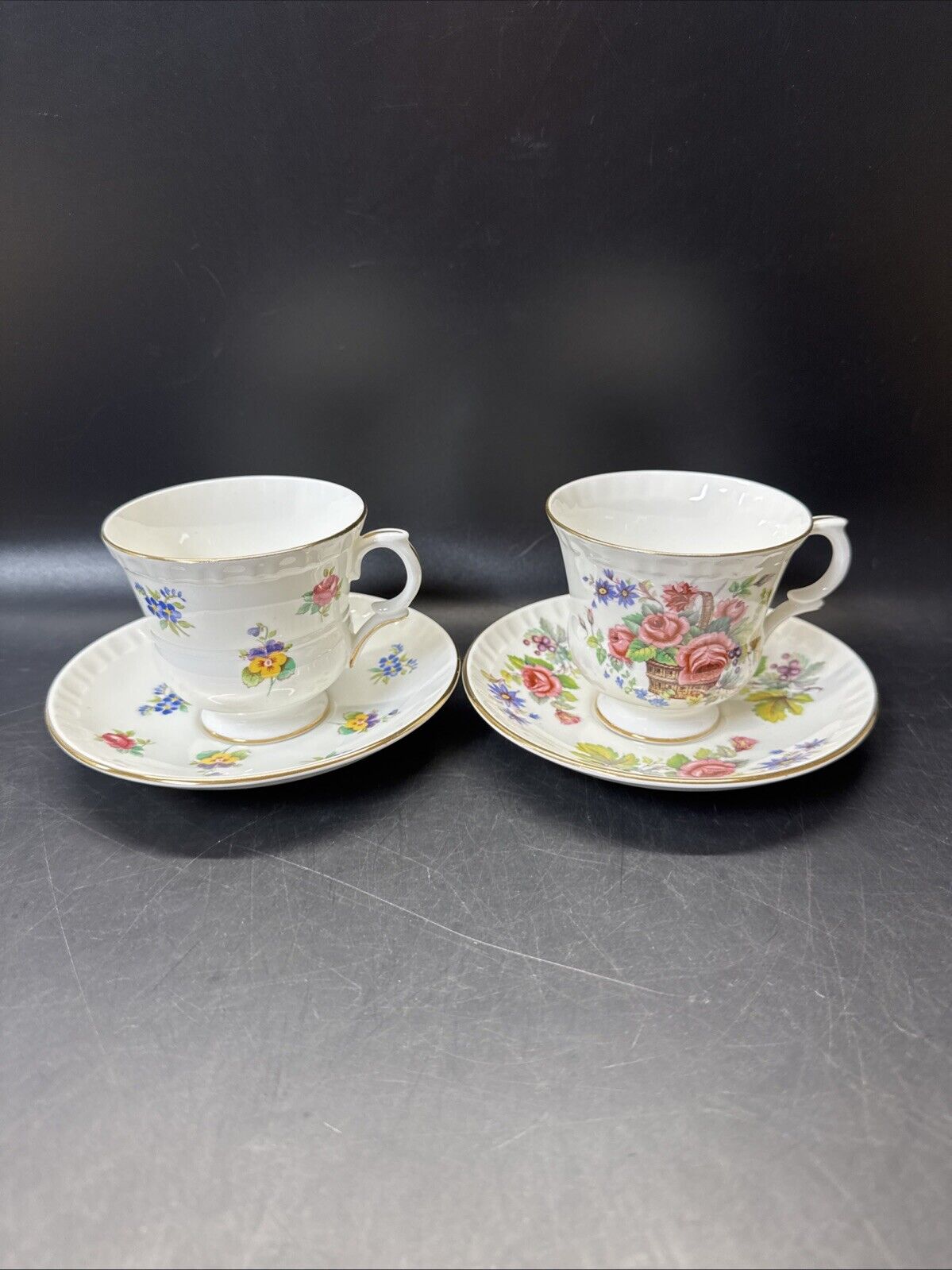 Staffordshire Bone China Crown Tea Cup & Saucer/ Set Of 2
