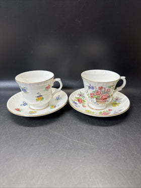 Staffordshire Bone China Crown Tea Cup & Saucer/ Set Of 2