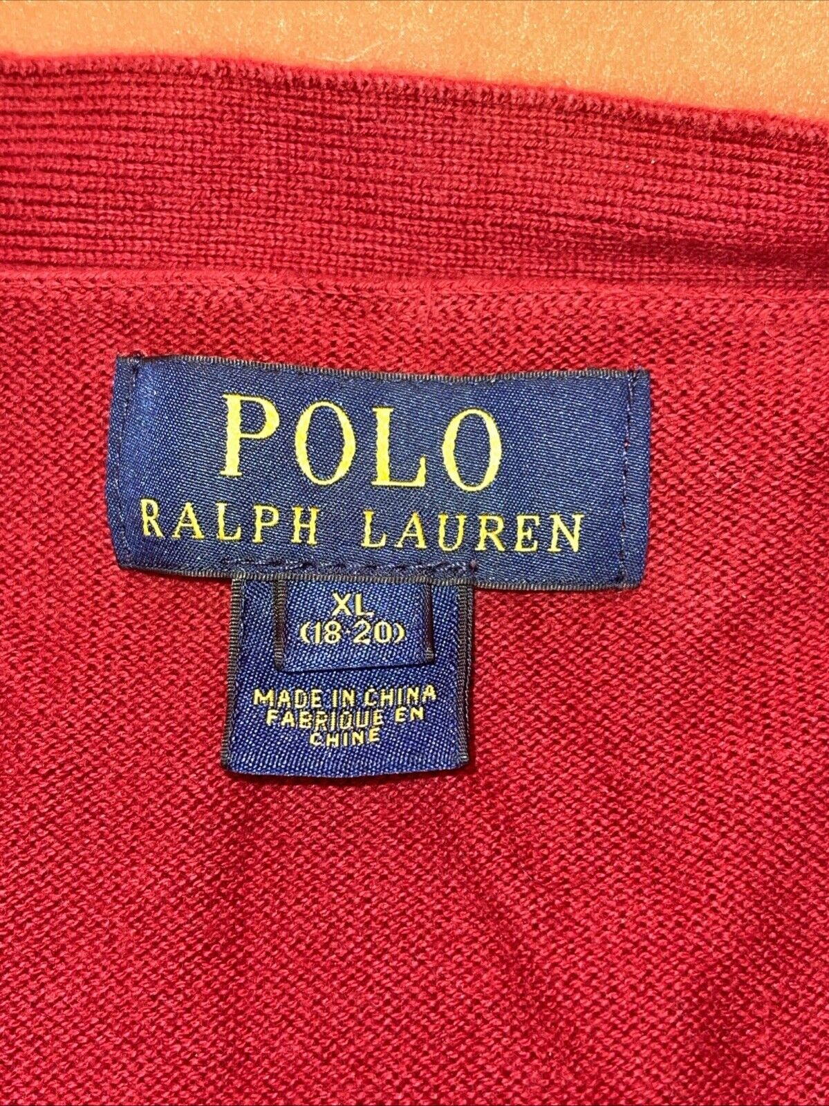 Polo Ralph Lauren Mens Cardigan Red V Neck 100% Pima Cotton Button Up Pullover
