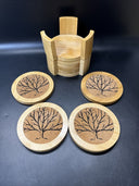 MODERN BAMBOO CORK TREE DESIGN SET OF 8 TABLE COASTERS