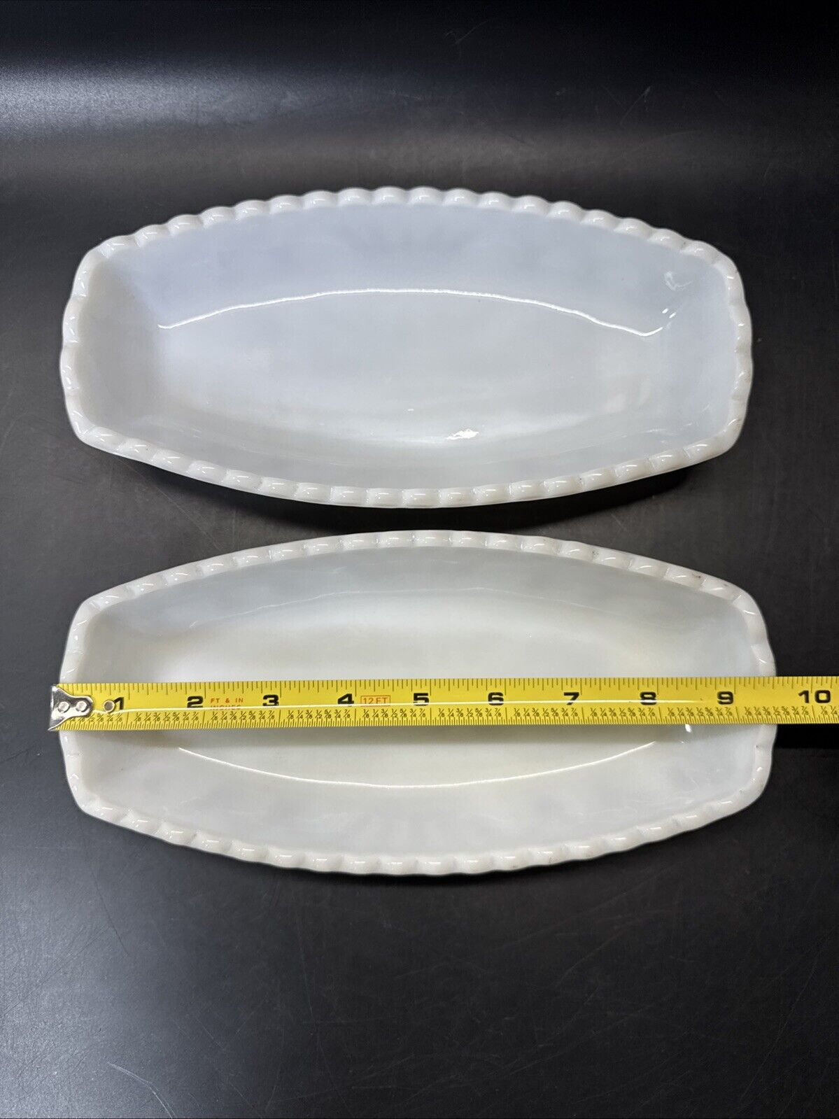 Vintage White Milk Glass 9 1/2" Relish Candy Butter dish/ Lot Of 2