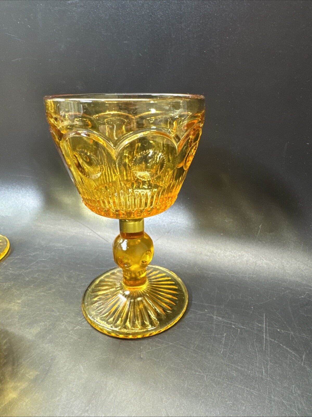 Vintage Amber Wine Or Water Goblets And Fruit Dessert Bowl/ Set Of 3pcs