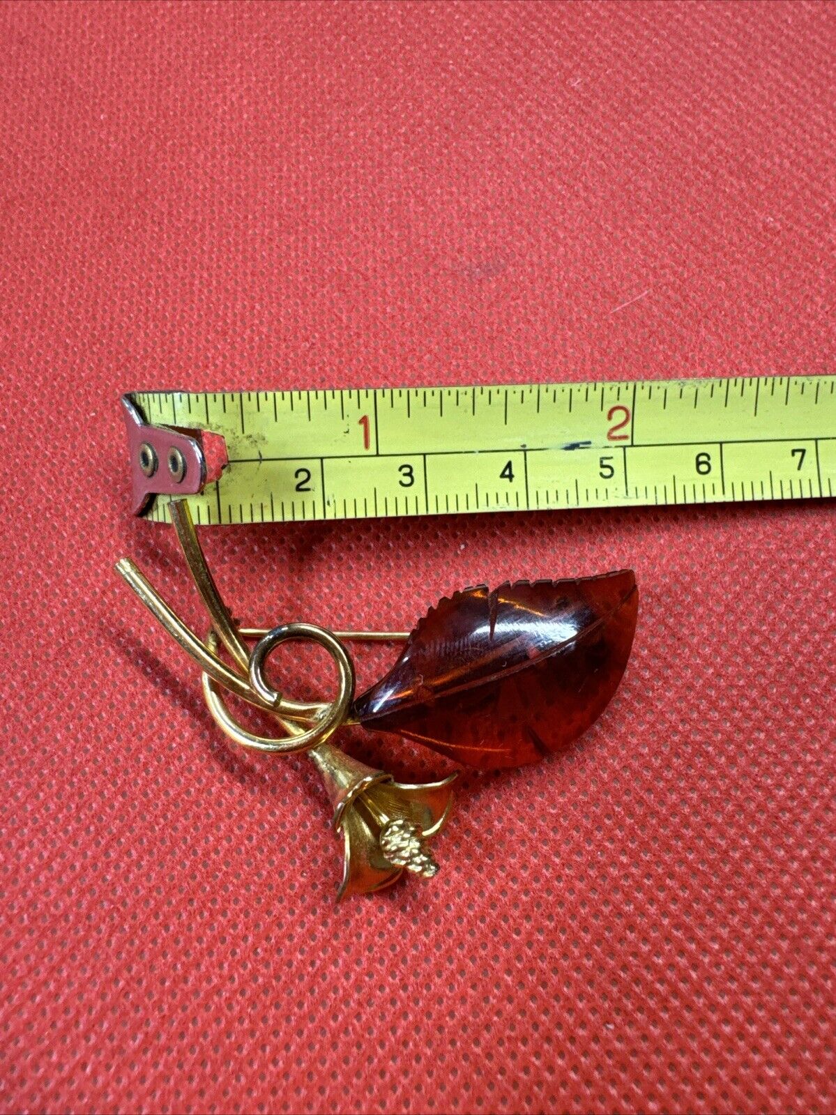 Vintage Amber Guild Brooch Pin Genuine Amber 12K GF Gold Filled Stem Flower