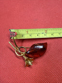 Vintage Amber Guild Brooch Pin Genuine Amber 12K GF Gold Filled Stem Flower