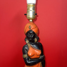 Vintage MCM Black Nubian Blackamoor Genie Chalkware Lamp