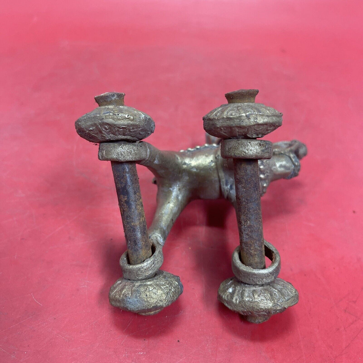 Antique Indian Brass Camel With Rider On Wheels