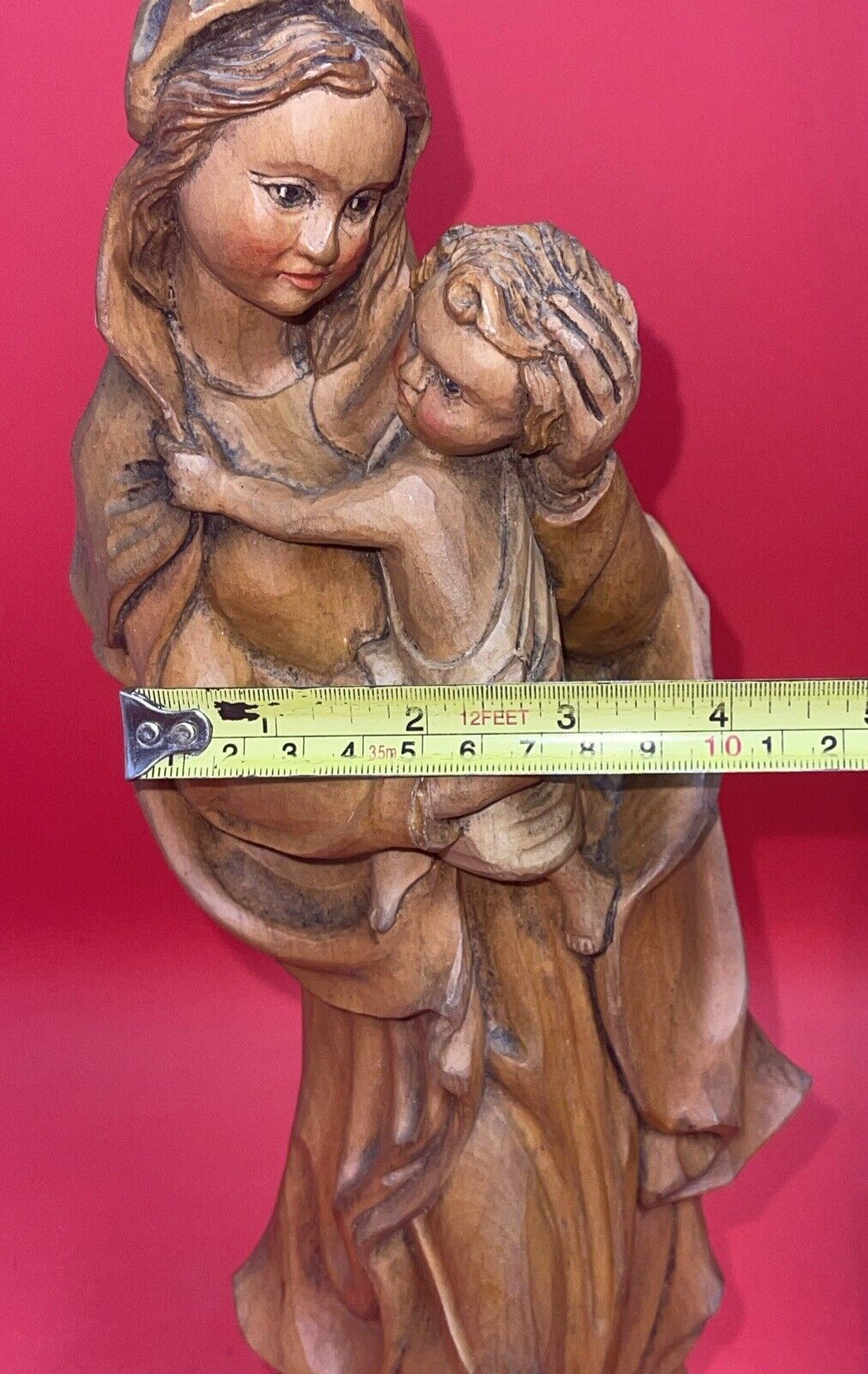 15.5" WOOD HAND CARVED OUR LADY VIRGIN MARY JESUS STATUE FIGURE SCULPTURE