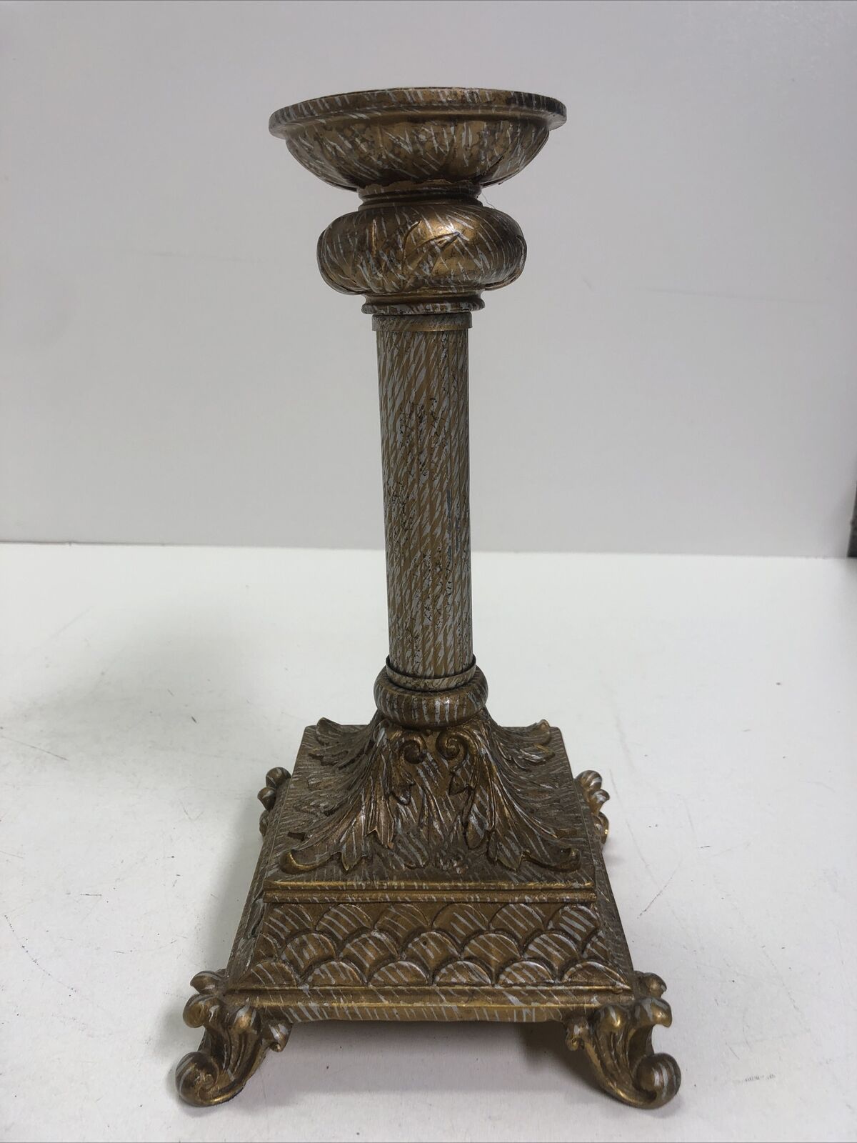 Pillar Candle Holder Resin Marble Ornate Column Base 10" Retro Home Decor