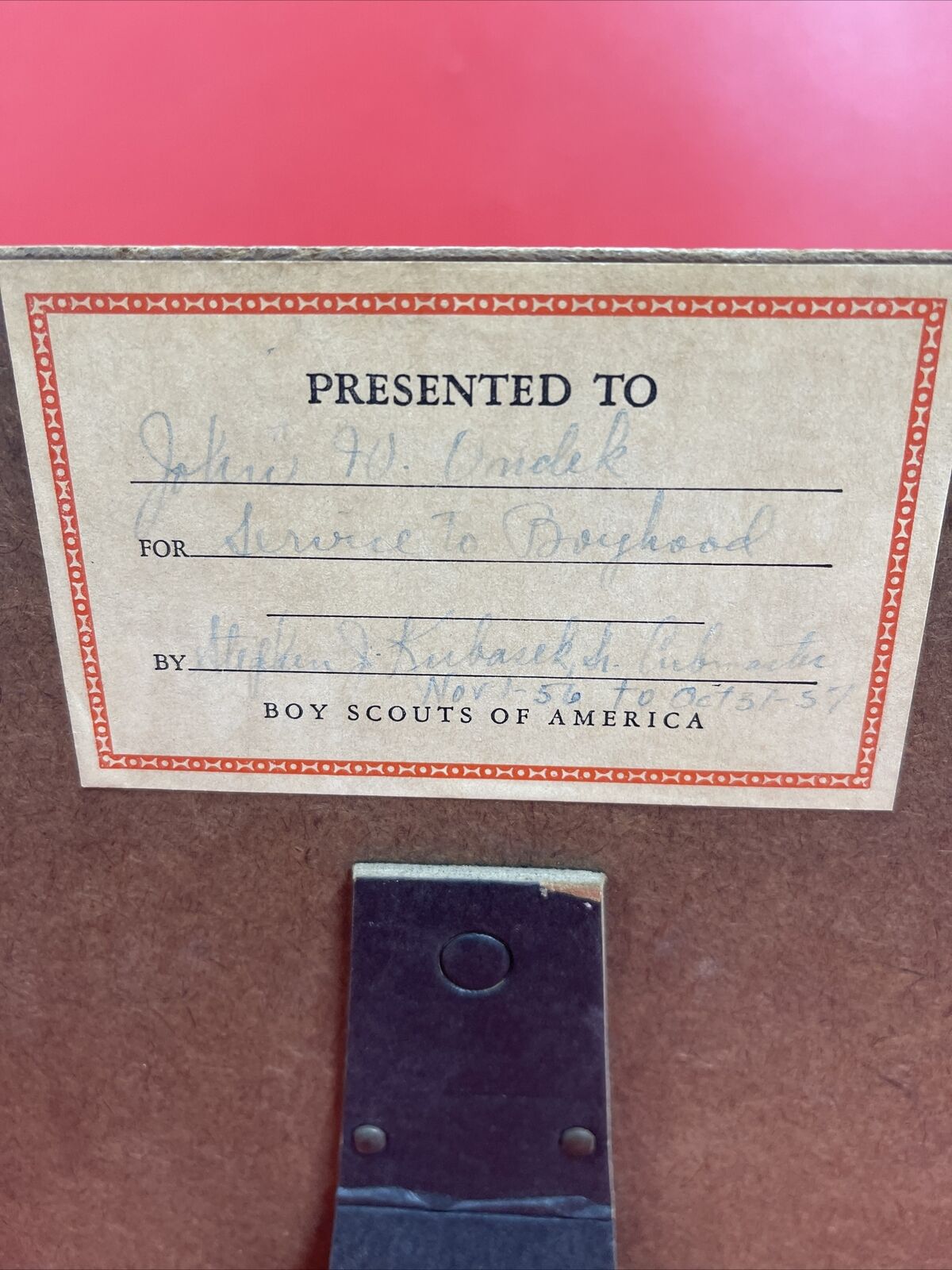Vintage Boy Scouts of America Service Adward
