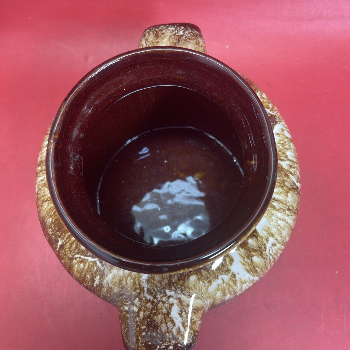 Vintage Brown Drip Pottery Bean Pot / Crock Jar with Lid 