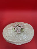 Porcelain Embossed Trinket Box Lidded Roses