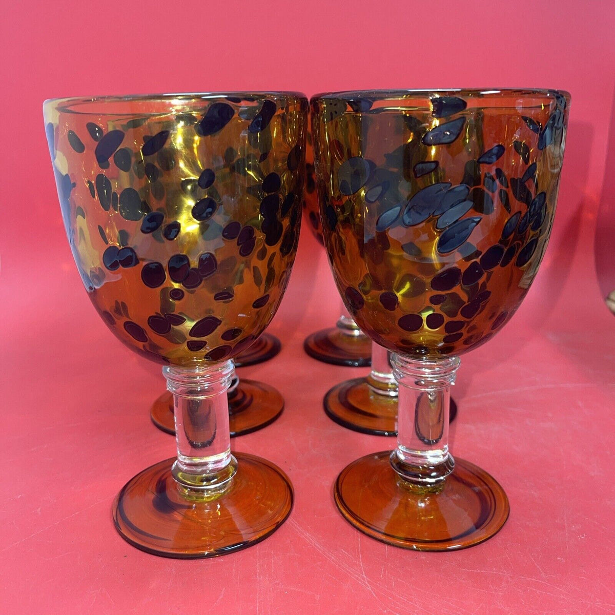 Lot of 6 Decorative Chalice Browns Amber Spots San Miguel by Jay Weberling