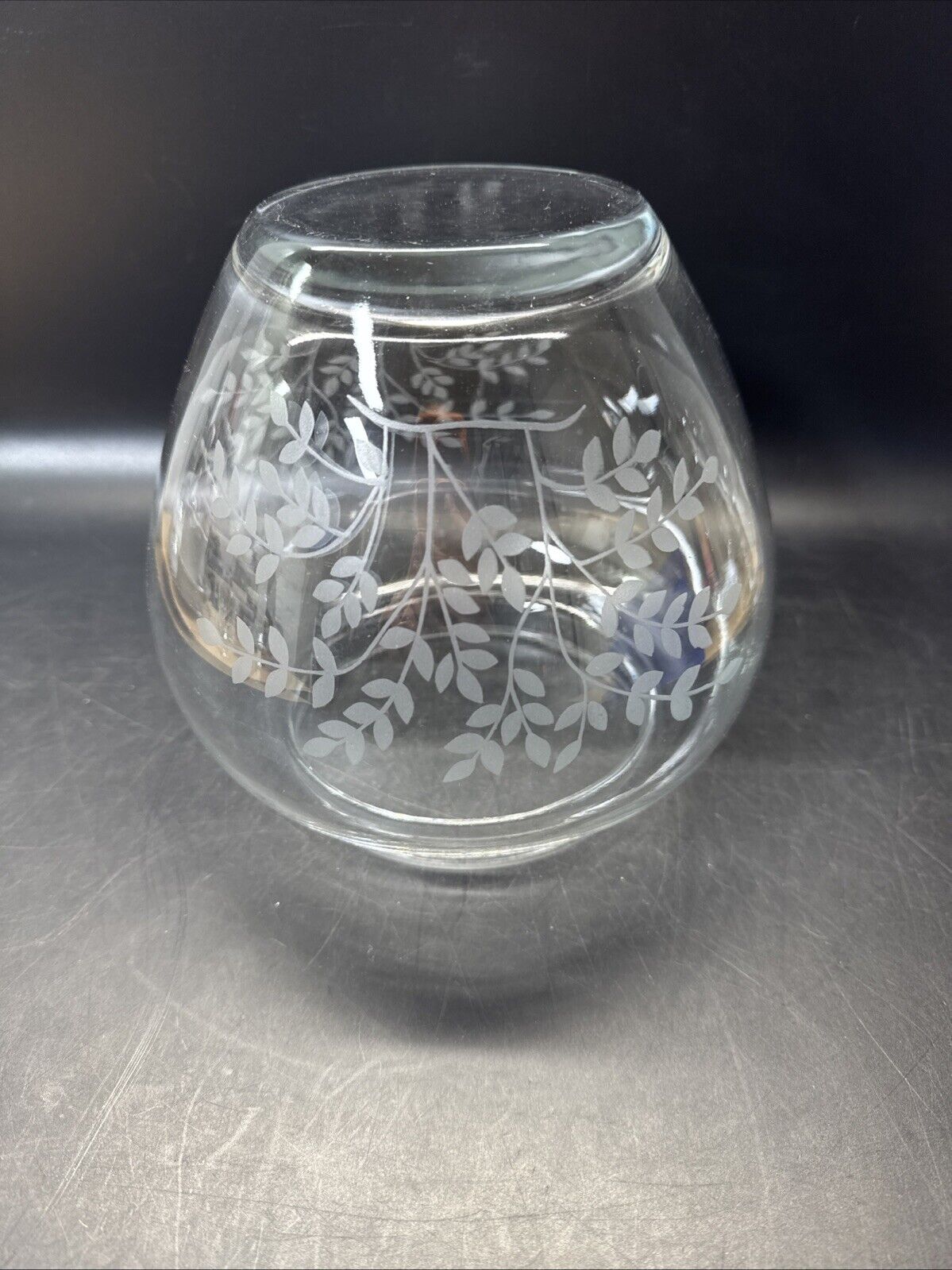 Vintage Glass Vase With Flowers 6.5” Tall