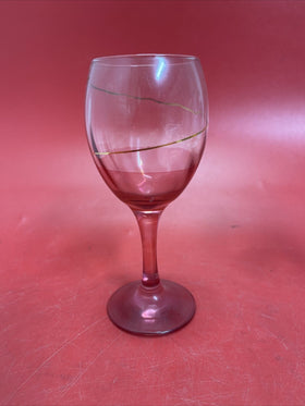 VINTAGE WINE GLASSES 4 CLEAR TIP, COLORED LEGS, SINGLE GOLD LID.