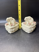 Heart Shape Trinket Box With Bunnies and Flowers/ Lot Of 2