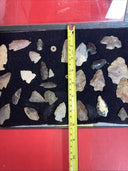 Native American Artifacts Lot 28 w/ Frame Arrowheads Collection 12”x8” Frame