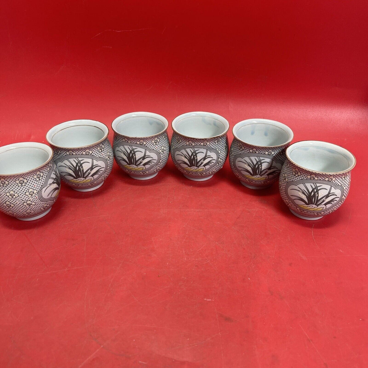 Vintage Asian Tea Set Teapot Cups Flowers Bridge Scene China Japan