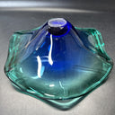 Vintage Murano-Style Cobalt Blue with Green Edges Art Glass Wave Ruffle Bowl 10"