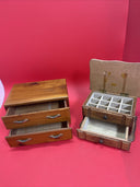Lot of 2 Vintage Wooden Jewelry Boxes w/ Hinge Opening Mirrors Drawers