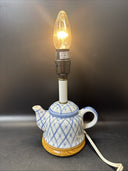 Vintage Hand-Painted Blue and White Teapot Accent Table Lamp