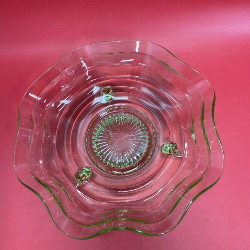 Vintage Green Glass Double Handle Plate & Candy Vase Green