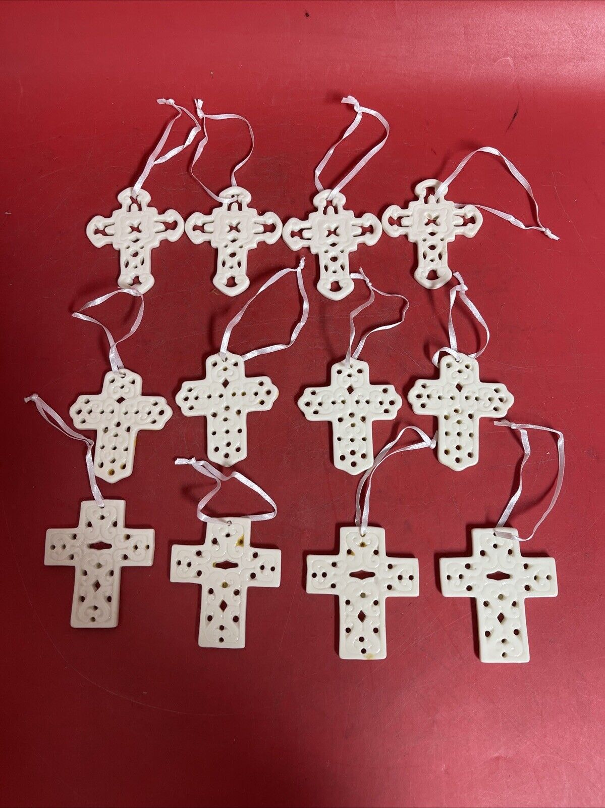 Vintage  Porcelain Cross Christmas Ornament Lot 12