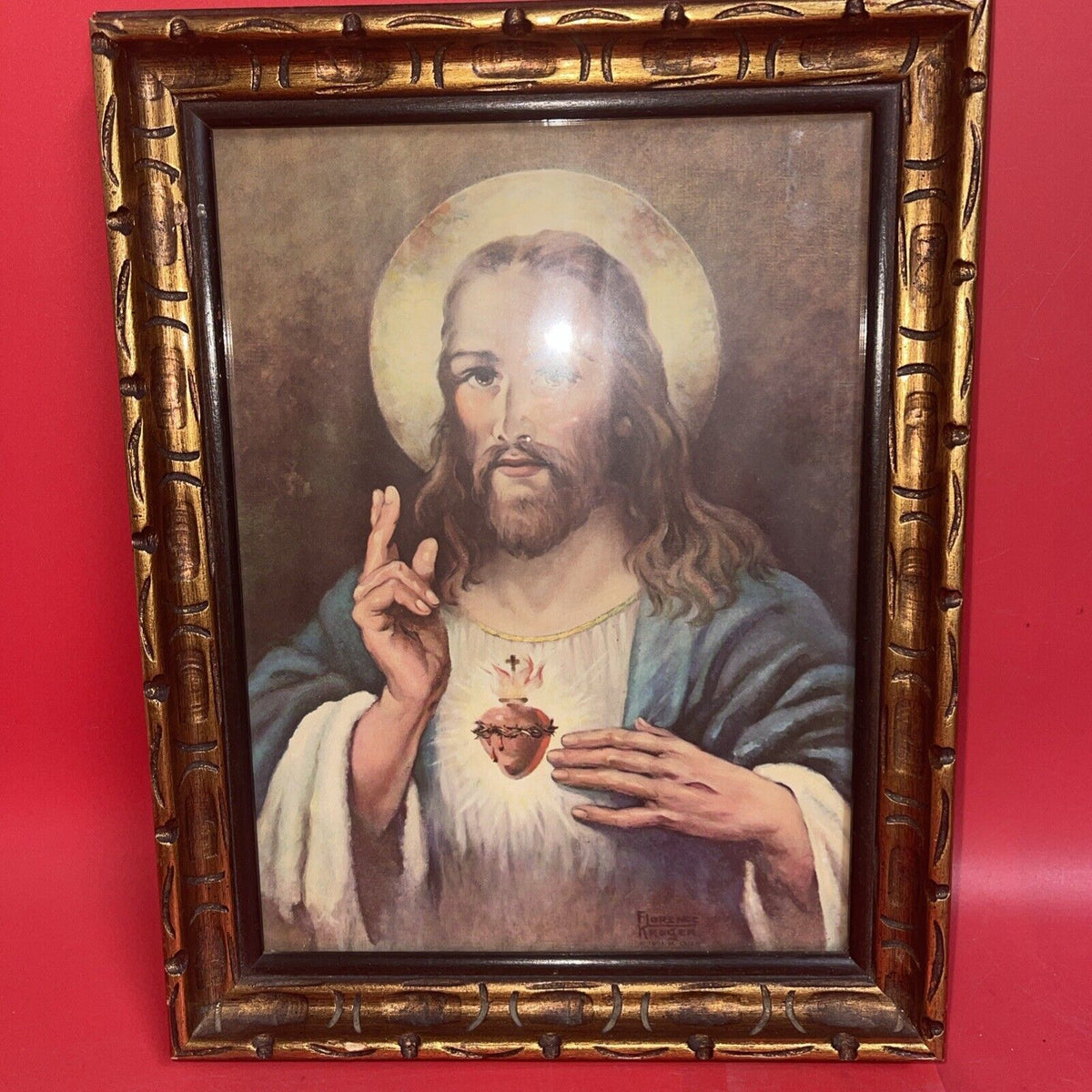 Vintage Religious Picture 1951 Florence Kroger 14”x11” Flame