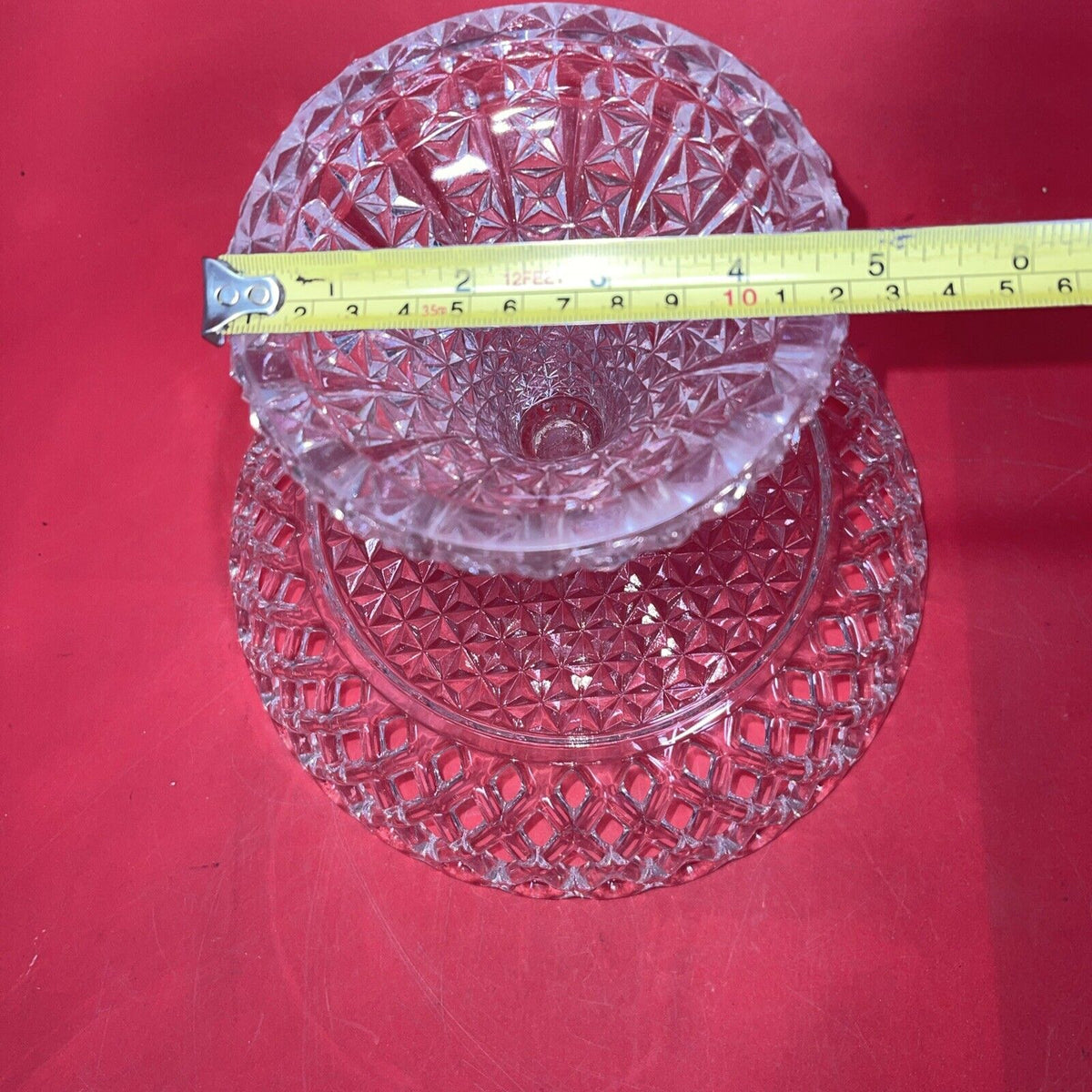 Imperial Glass Lace Edge Diamond Cut Base Pedestal Bowl