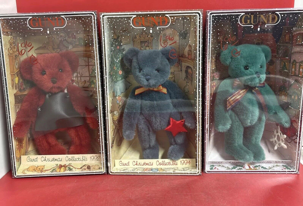 Gund Teddy Bears Vintage Christmas Holiday Plush Lot 3(1992,1994,1995)