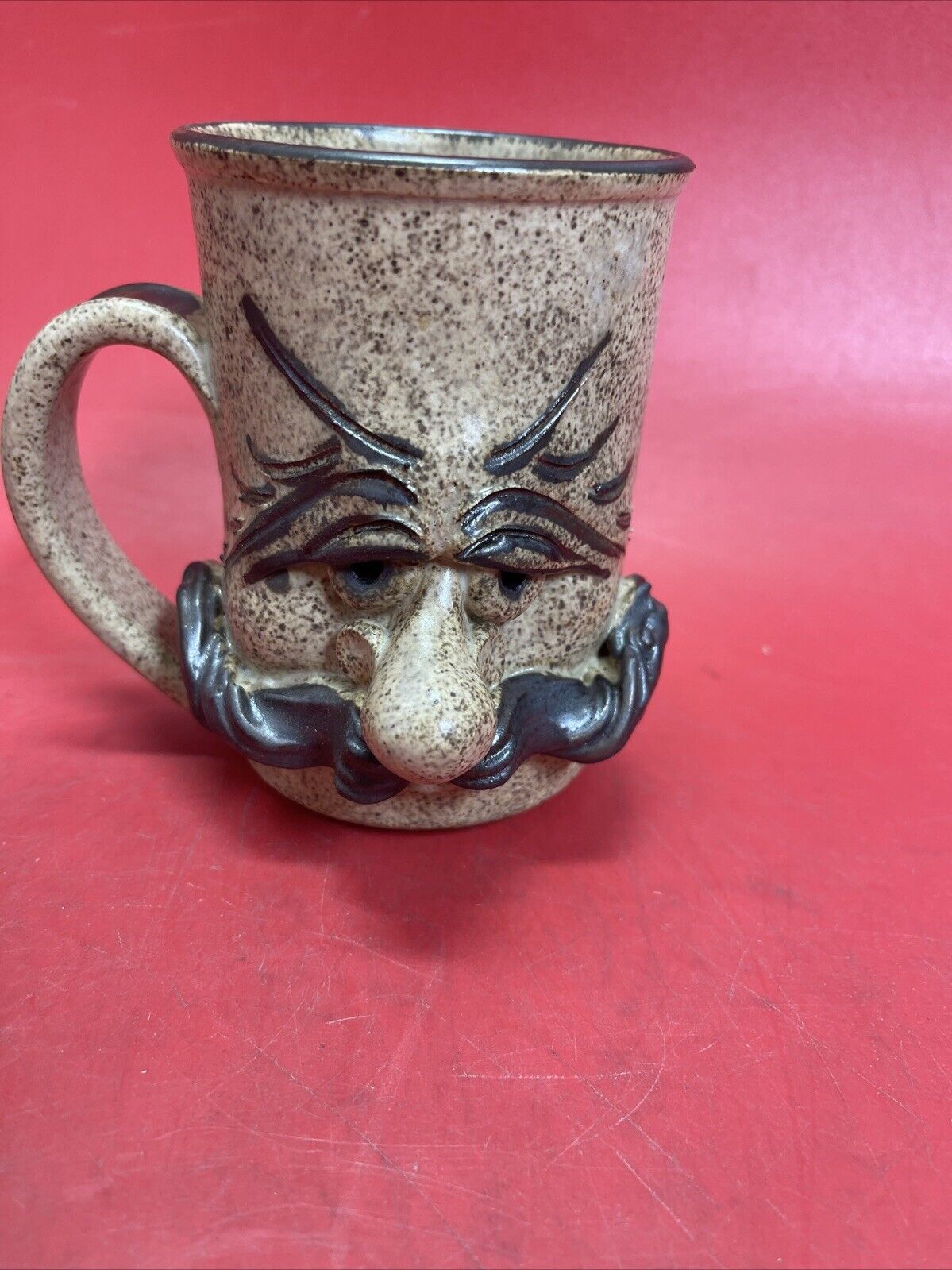 Vintage Pottery Man Confused Face Big Nose Mean Muggin Brown Glaze Mugs/Planter