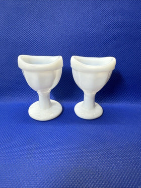 Vintage Optical Eye Wash Cup White Milk Glass Pedestal/ Set Of 2