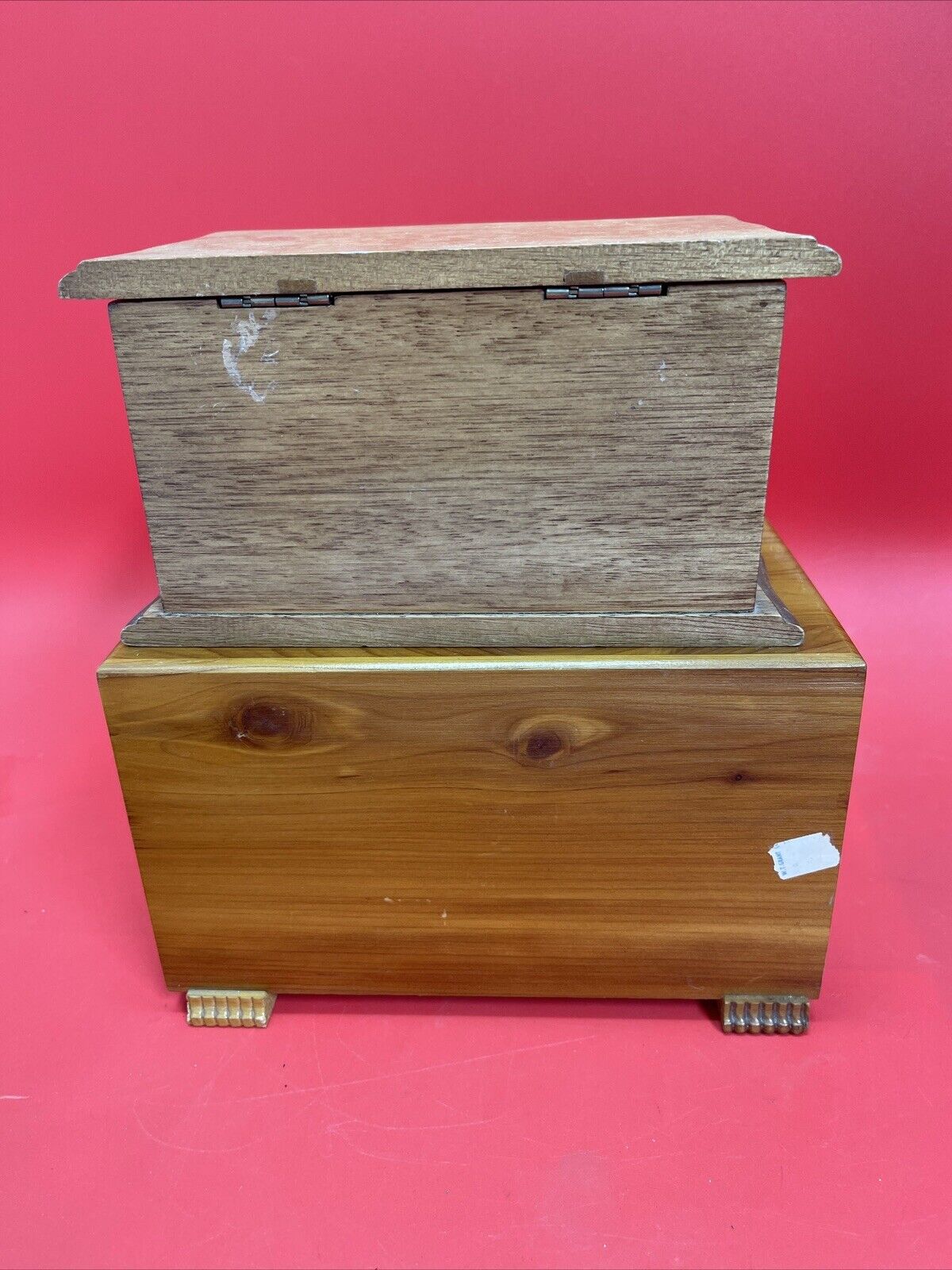 Lot of 2 Vintage Wooden Jewelry Boxes w/ Hinge Opening Mirrors Drawers