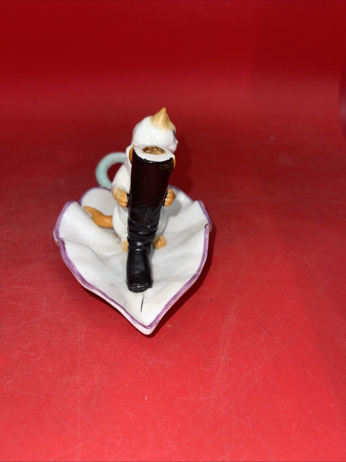 Vintage Ceramic Oval Ashtray Kitten Holding Boot