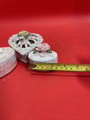 Lot Of (3) Porcelain Floral Jewelry Dishes With Lids