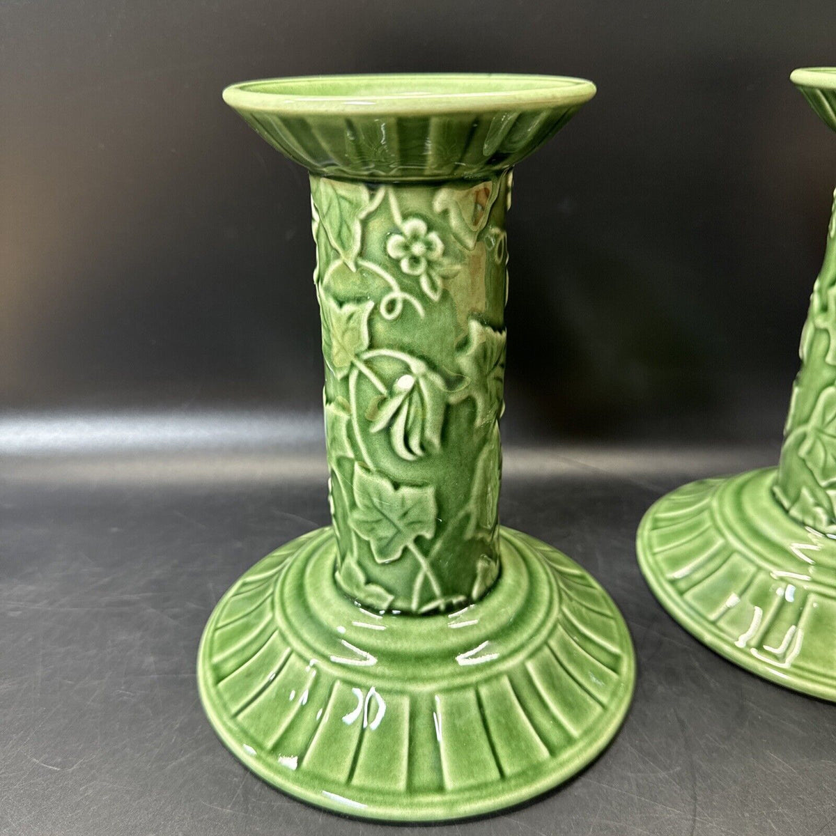 Lenox Summer Terrace Green Ivy Majolica Candlestick Holder/ Lot 2