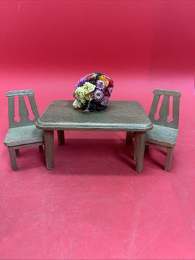 Vintage Dollhouse Miniature Mini Dining Table and Chairs  Furniture Set 3