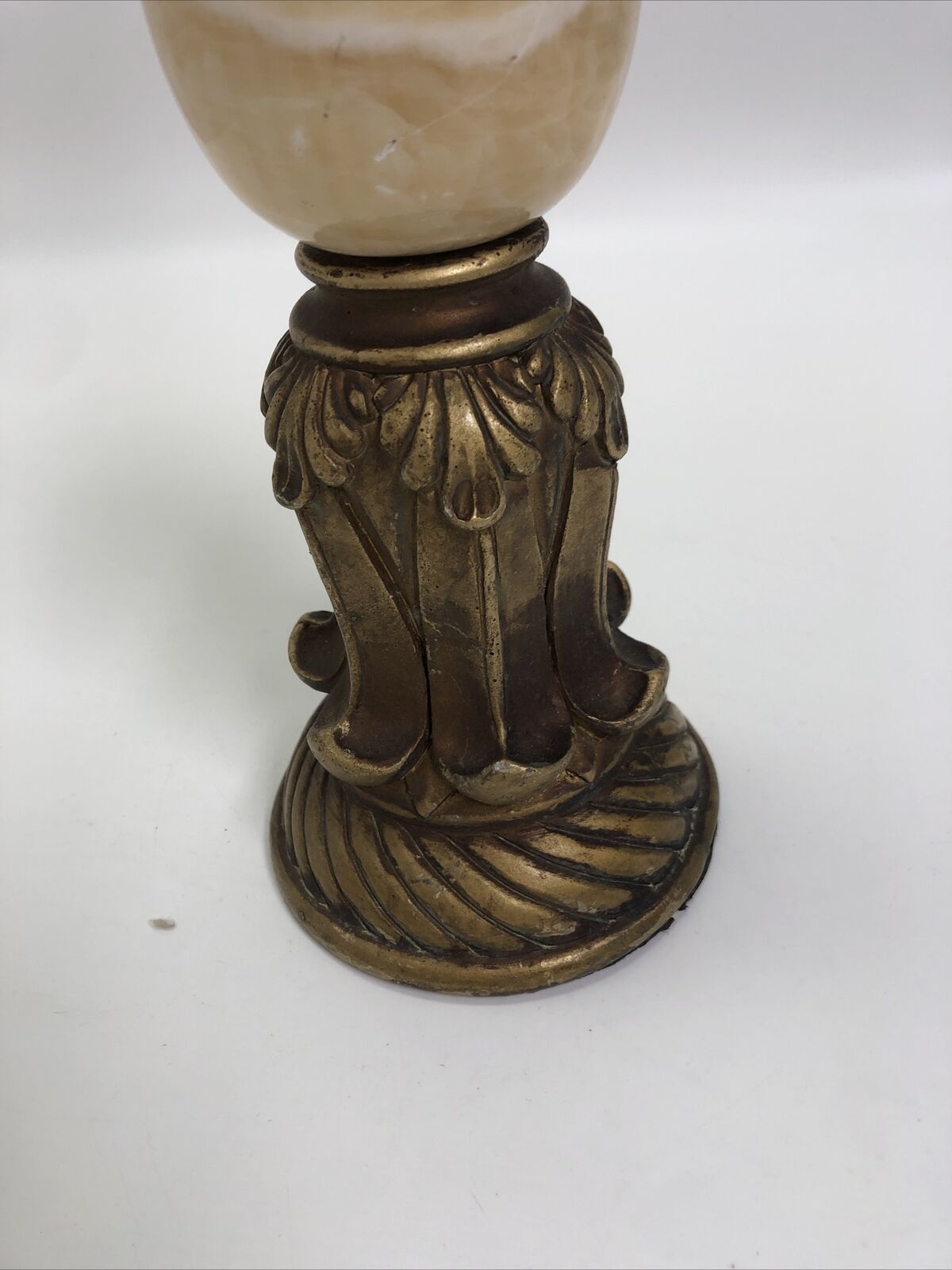 Pillar Candleholder Alabaster & Ornate Gold Gilt