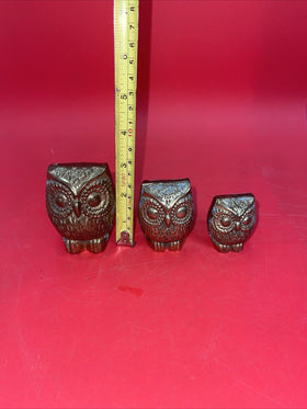 Vintage Solid Brass Owls Set Of 3