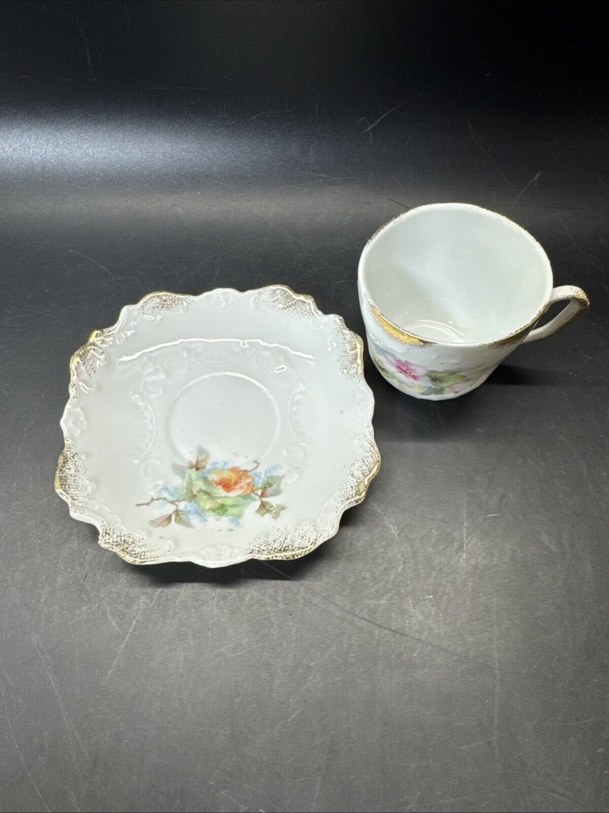 Vintage Silesien Germany Porcelain Mini Cup Saucer Floral